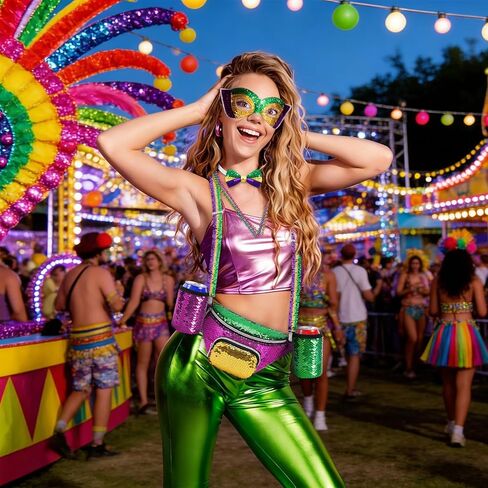مجموعة أزياء NOVWANG Mardi Gras للرجال، ملحقات ملابس Mardi Gras حزمة فاني الترتر، قناع، حمالات، ربطة عنق و3 قلادات (أرجواني، أخضر، ذهبي) in Kuwait
