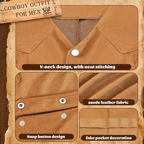 RIOSO Cowboy Outfit for Men Western Suede Leather Vest Belt Necktie Set Men's Cowboy Costume Accessories (without Hat) in Kuwait