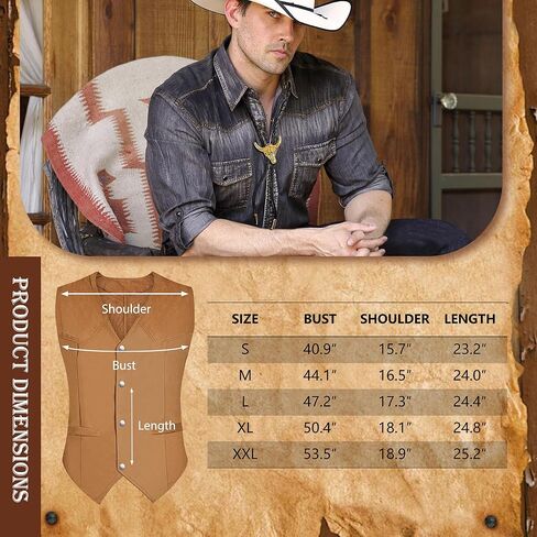 RIOSO Cowboy Outfit for Men Western Suede Leather Vest Belt Necktie Set Men's Cowboy Costume Accessories (without Hat) in Kuwait