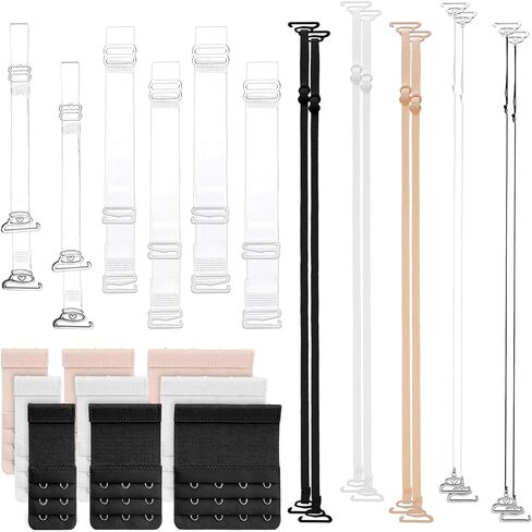 25 Pcs Clear Bra Straps, 10 Invisible Bra Straps Replacement, 6 Adjustable Clear Strap for Bra, 9 Bra Extenders 2 Hook / 3 Hook / 4 Hooks Bra Strap Extender for Women in Saudi Arabia