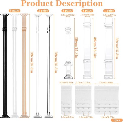 25 Pcs Clear Bra Straps, 10 Invisible Bra Straps Replacement, 6 Adjustable Clear Strap for Bra, 9 Bra Extenders 2 Hook / 3 Hook / 4 Hooks Bra Strap Extender for Women in Saudi Arabia