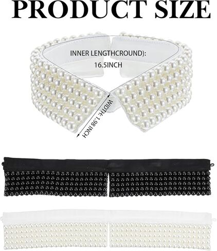 2 Pieces Pearl Collar Necklace for Women Detachable Fake Collar Simulated Pearl Beaded Bib Dickey Collars White Black in Kuwait
