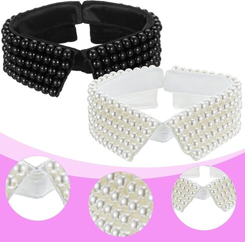 2 Pieces Pearl Collar Necklace for Women Detachable Fake Collar Simulated Pearl Beaded Bib Dickey Collars White Black in Kuwait