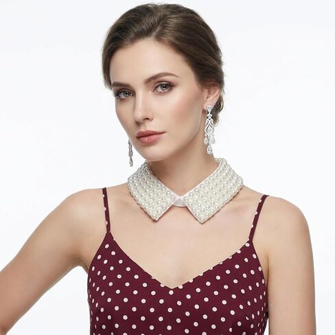 2 Pieces Pearl Collar Necklace for Women Detachable Fake Collar Simulated Pearl Beaded Bib Dickey Collars White Black in Kuwait