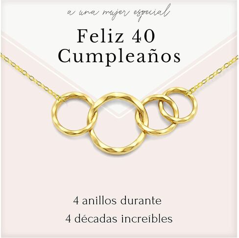HOPE LOVE SHINE 40 Cumpleaños Regalo para Mujeres، الأم، الزوجة، الأخت - 40th Cumpleaños Collares، مجوهرات 17+2"، فضة إسترلينية، 4 حلقات متشابكة in Kuwait