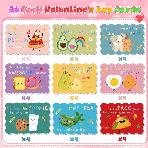 36 Pack Valentines Day Cards for Kids School, Gold Foil 4.7x3.2in Cute Classroom Cards with Envelopes & Stickers, 9 Fun Designs for School Exchange, Perfect for Kids, Friends, and Valentine’s Day Parties in Saudi Arabia