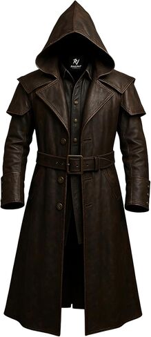 معطف واقٍ من الجلد الطبيعي للرجال | سترة طويلة على الطراز القوطي Steampunk Duster لأزياء الهالوين والحفلات التنكرية in Kuwait