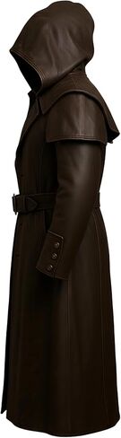 Men’s Real Leather Hooded Trench Coat | Long Gothic Steampunk Duster Jacket for Halloween Costume & Cosplay in Saudi Arabia