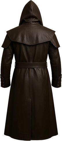 Men’s Real Leather Hooded Trench Coat | Long Gothic Steampunk Duster Jacket for Halloween Costume & Cosplay in Saudi Arabia