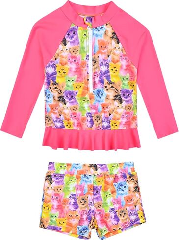 QPANCY Girls Rash Guard Swimsuit UPF 50+ 2 Piece Long Sleeve 1/4 Zip Quick Dry Chlorine Resistant Swimwear Pool Beach Shorts in Saudi Arabia