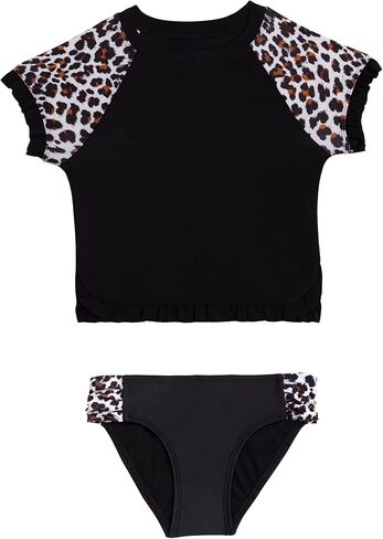 Aqua Green Girls Shortsleeve Ruffle Rashguard Swimsuit and Swim Bottom 2-Piece Set in Saudi Arabia