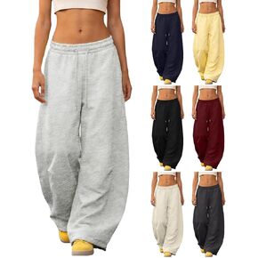 برميل Sweatpants المرأة 2026 عادية فضفاض Y2K الرباط مطاطا الخصر واسعة الساق صالة بنطلون مريح مع جيوب in Kuwait