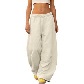 برميل Sweatpants المرأة 2026 عادية فضفاض Y2K الرباط مطاطا الخصر واسعة الساق صالة بنطلون مريح مع جيوب in Kuwait