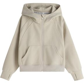 سويت شيرت بغطاء للرأس بسحاب للفتيات من 2026، بأكمام طويلة مع جيوب أمامية وأساور مضلعة in Kuwait