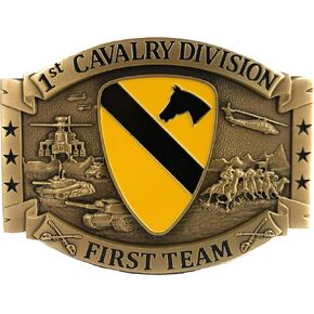 US Army 1st Cavalry Divison CSIB, Americas First Team, Solid Bronze Belt Buckle in Saudi Arabia