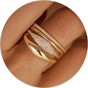 Gold Stackable Rings for Women - Dainty 18K Realy Gold Plated Stackable Rings Infinity Thumb Ring Set Trendy Statement Promise Wedding Bands Engagement Ring for Women in Saudi Arabia