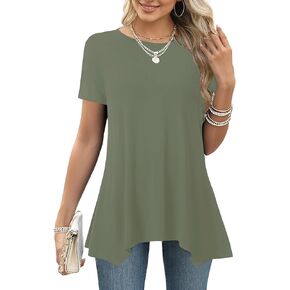 LYANER Women's Crewneck Short Sleeve Tunic Top Loose Flowy Irregular Hem Blouse in Kuwait