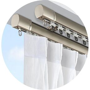 قضبان ستائر مزدوجة مطوية على الحائط والسقف للستائر، مسارات مزدوجة شديدة التحمل مع بكرات كتم الصوت 4.3 قدم/130 سم سكة ستارة منزلقة زرقاء (أبيض-16.4 قدم/4 * 125 سم/500 سم) in Kuwait