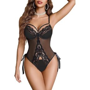 Avidlove Women Lingerie Lace Teddy Cut Out Mini Bodysuit One Piece Babydoll Underwire Lingerie with Lace-up Back in Saudi Arabia