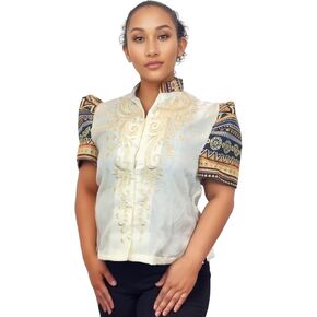 بلوزة حديثة – زهور واسعة بأزرار، وأكمام طويلة | فستان فلبيني للنساء in Kuwait