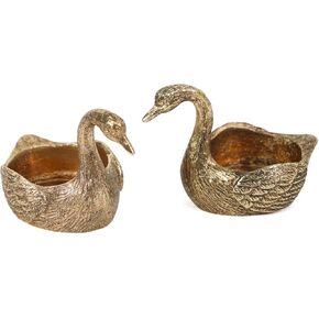 مجموعة حاملات شموع من NIKKY HOME Gold Swan Tealight مكونة من قطعتين، ديكورات طاولة مركزية، حامل معدني مزخرف لشموع الشاي الخفيفة، شموع نذرية in Saudi Arabia