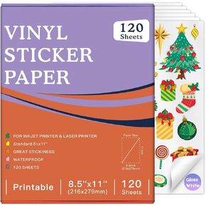 30 Sheets Premium Printable Vinyl Sticker, Vinyl Glossy White Waterproof Sticker,Suitable for Inkjet Printers, Dries Quickly, Vivid Colors, Tear Resistant, 8.5x11" Great for Cutting Machines in Kuwait