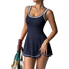 Womens Kintted Tennis Dress Mini Pleated Ribbed Athletic Golf Active Summer Casual Sleeveless Sweater Dresses in Saudi Arabia