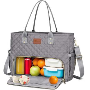 KKXIU Lunch Tote Bag for Teacher & Nurse, 15.6 Inch Laptop Tote with Insulated Lunch Box Pocket for Women - Grey in Kuwait