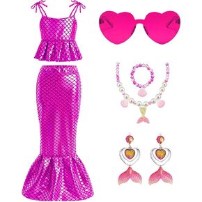 فستان حورية البحر للفتيات بذيل السمكة، تنانير طويلة، قمصان حورية البحر بدون أكمام، قمصان علوية من 4 إلى 12 سنة مع إكسسوارات بنفس اللون in Kuwait