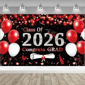 DARUNAXY Black Red Graduation Party Decorations, Red 6x3.6ft Red Class of 2025 Graduation Banner for Men Women 2025 Congrats Grad Party Supplies Masters Congratulations Graduates Backdrop Party in Kuwait