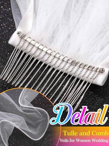 HEREAD العروس طرحة زفاف قصيرة الكوع طول الإصبع 2 الطبقة الأبيض الزفاف تول الحجاب مع مشط للنساء in Kuwait