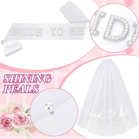 8 Pcs Bachelorette Party Bride to Be Decorations Pearl Heart Sunglasses Pearl Sash Bridal Veil for Wedding Engagement Bridal Shower Favors in Kuwait
