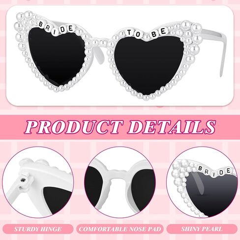 8 Pcs Bachelorette Party Bride to Be Decorations Pearl Heart Sunglasses Pearl Sash Bridal Veil for Wedding Engagement Bridal Shower Favors in Kuwait