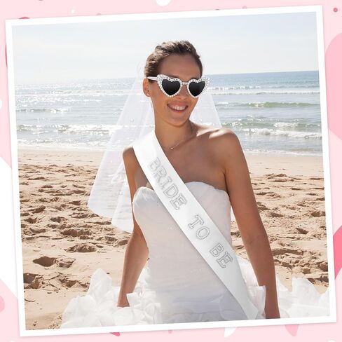8 Pcs Bachelorette Party Bride to Be Decorations Pearl Heart Sunglasses Pearl Sash Bridal Veil for Wedding Engagement Bridal Shower Favors in Kuwait