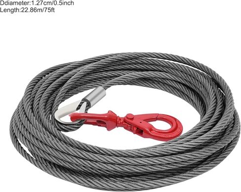 Carbon Steel Winch Cable with Self Locking Swivel Hook, 1/2 Inch x 75 Feet 17637 lbs Breaking Strength, Wire Winch Rope Replacement Towing Winch Cables for SUV, Large Off-Road Vehicle, Truck,Crane in Saudi Arabia