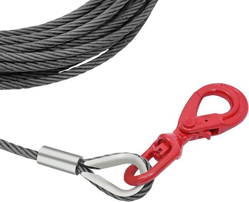 Carbon Steel Winch Cable with Self Locking Swivel Hook, 1/2 Inch x 75 Feet 17637 lbs Breaking Strength, Wire Winch Rope Replacement Towing Winch Cables for SUV, Large Off-Road Vehicle, Truck,Crane in Saudi Arabia