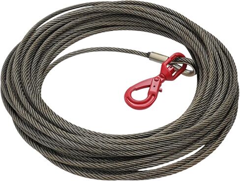 Carbon Steel Winch Cable with Self Locking Swivel Hook, 1/2 Inch x 75 Feet 17637 lbs Breaking Strength, Wire Winch Rope Replacement Towing Winch Cables for SUV, Large Off-Road Vehicle, Truck,Crane in Saudi Arabia