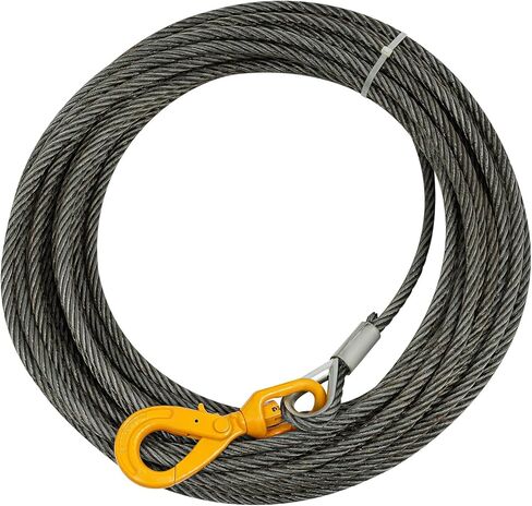 Carbon Steel Winch Cable with Self Locking Swivel Hook, 1/2 Inch x 75 Feet 17637 lbs Breaking Strength, Wire Winch Rope Replacement Towing Winch Cables for SUV, Large Off-Road Vehicle, Truck,Crane in Saudi Arabia
