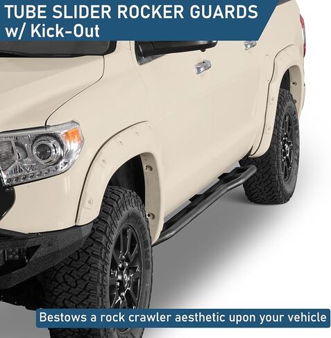 Hooke Road Tundra Rock Sliders Rocker Guard لـ 2007-2021 Toyota Tundra CrewMax (4 أبواب بالحجم الكامل)، قضبان درع للباب أنبوبي فولاذية متينة مع تصميم ركلة للخارج in Kuwait