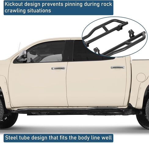 Hooke Road Tundra Rock Sliders Rocker Guard لـ 2007-2021 Toyota Tundra CrewMax (4 أبواب بالحجم الكامل)، قضبان درع للباب أنبوبي فولاذية متينة مع تصميم ركلة للخارج in Kuwait