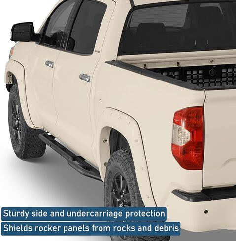 Hooke Road Tundra Rock Sliders Rocker Guard لـ 2007-2021 Toyota Tundra CrewMax (4 أبواب بالحجم الكامل)، قضبان درع للباب أنبوبي فولاذية متينة مع تصميم ركلة للخارج in Kuwait