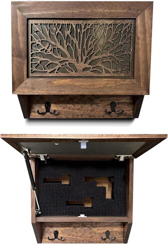 الطيور في ديكور إخفاء بندقية الأشجار - خزائن بندقية خشبية مصنوعة يدويًا - تخزين رف بندقية مخبأة للبنادق والبنادق والمسدسات - وصول سريع جدار خفي آمن بواسطة تصميمات الحسناء (كبيرة جدًا) in Kuwait