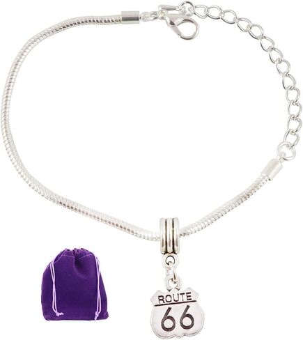Route 66 Bracelet - Route 66 Decor - Stainless Steel Snake Chain with Alloy Charm, Route 66 Sign Inspired Jewelry for Route 66 Jewelry and Route 66 Passport Unisex Wear in Saudi Arabia
