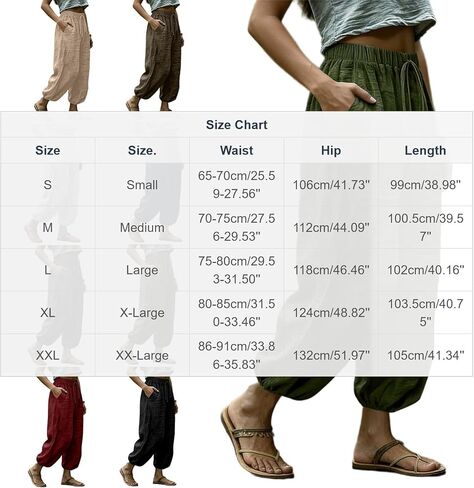 Women Wide Leg Elastic Waist Cotton Linen Harem Pants Baggy Balloon Trouser Vacation Trousers in Saudi Arabia