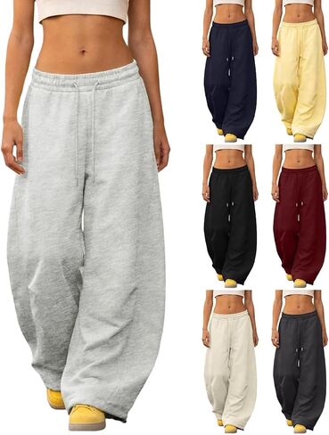 برميل Sweatpants المرأة 2026 عادية فضفاض Y2K الرباط مطاطا الخصر واسعة الساق صالة بنطلون مريح مع جيوب in Kuwait
