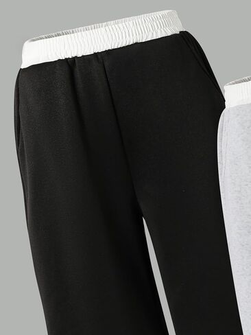 Girl's 2 Pack Wide Leg Pants Elastic Waist Baggy Sweatpants Casual Trousers Gray Black for 8-12 Y in Kuwait