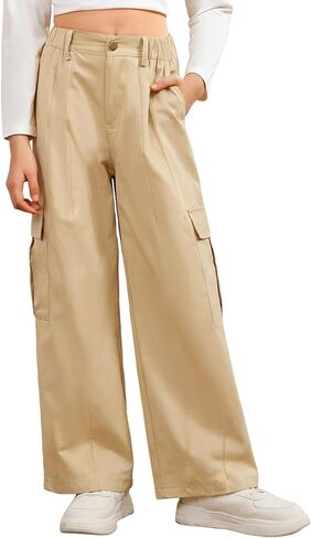 Wyeysyt Girls Sweatpants فضفاض واسع الساق Jogger Trousers Cargo Pants مرونة الخصر مع جيوب in Kuwait