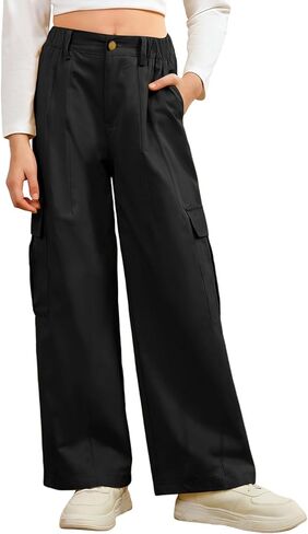 Wyeysyt Girls Sweatpants فضفاض واسع الساق Jogger Trousers Cargo Pants مرونة الخصر مع جيوب in Kuwait