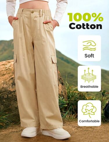 Wyeysyt Girls Sweatpants فضفاض واسع الساق Jogger Trousers Cargo Pants مرونة الخصر مع جيوب in Kuwait