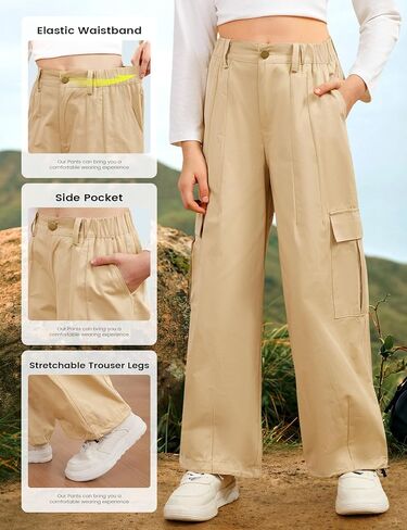 Wyeysyt Girls Sweatpants فضفاض واسع الساق Jogger Trousers Cargo Pants مرونة الخصر مع جيوب in Kuwait